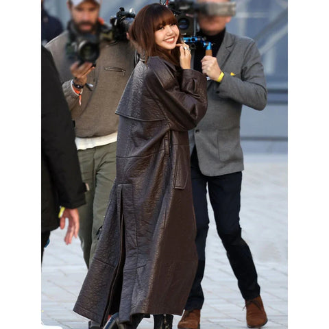 Paris Fashion Week Lisa Brown Leather Coat