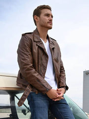 Peter Weber Tv Series The Bachelor S25 Brown Biker Leather Jacket