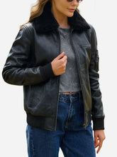 Ginny Shearling Black Bomber Leather Jacket
