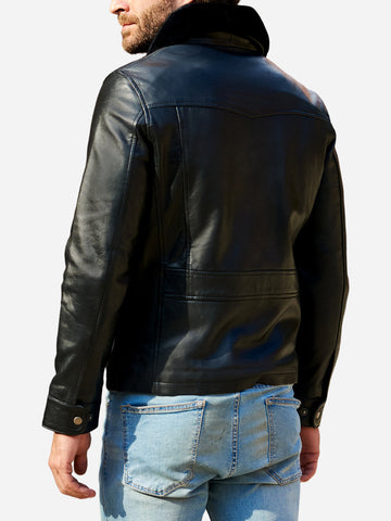 Jasper Aviator Flight Shearling Black Leather Jacket