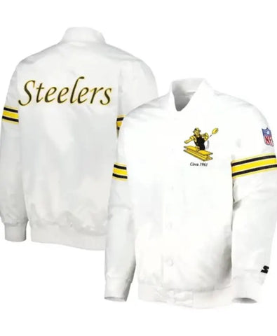 Pittsburgh Steelers White Satin Varsity Jacket