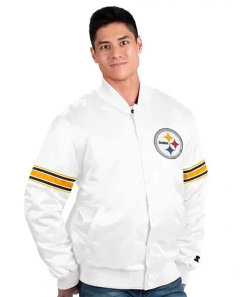 Pittsburgh Steelers White Satin Varsity Jacket