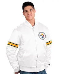Pittsburgh Steelers White Satin Varsity Jacket