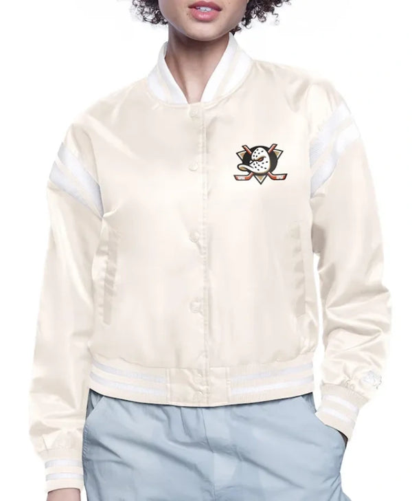 Printed Logo Anaheim Ducks Varsity Satin Jacket