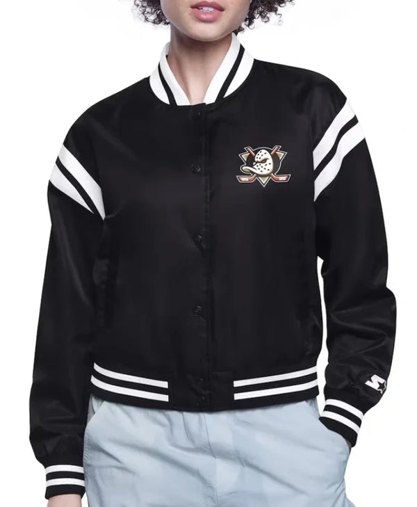 Printed Logo Anaheim Ducks Varsity Satin Jacket