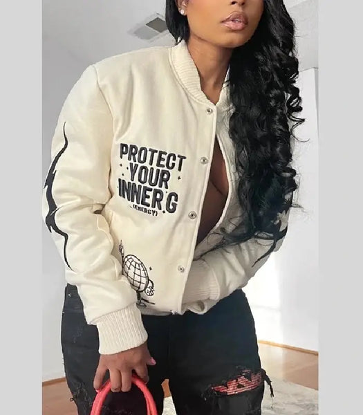 Protect Your Inner G Gang White Varsity Jacket