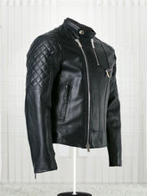 Quilt Sleeved Black Leather Jacket