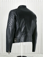 Quilt Sleeved Black Leather Jacket