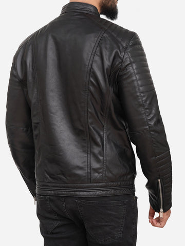 Men Black Quilted Moto Leather Jacket