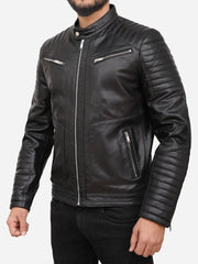 Men Black Quilted Moto Leather Jacket