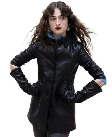 Raffey Cassidy Black Leather Jacket