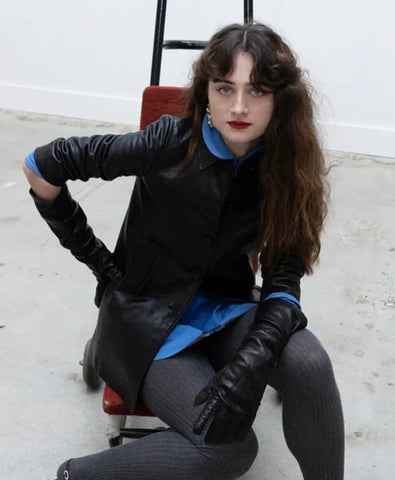 Raffey Cassidy Black Leather Jacket