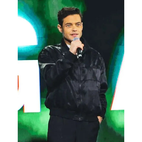 The Amateur 2025 Rami Malek Black Bomber Jacket