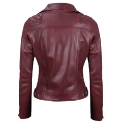 Real Lambskin Leather Maroon Moto Jacket