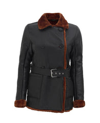 Double Breasted 3/4 Length Shearling Jacket For Women