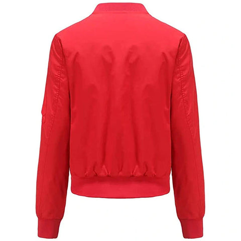 Leather Bomber Jacket Women, Red