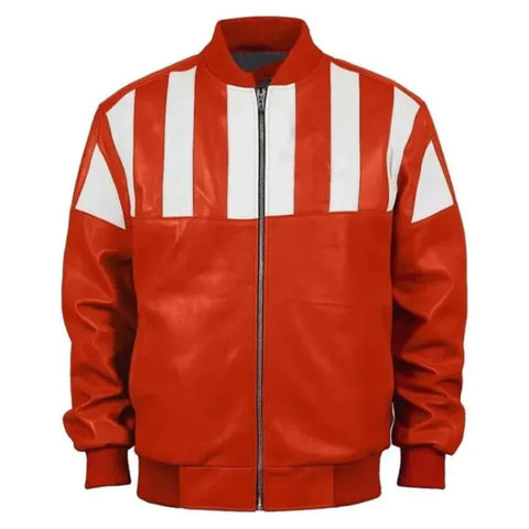 Red and White Striped Red Bomber Jacket