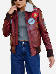 Amanda Reddish Brown A2 Leather Bomber Jacket