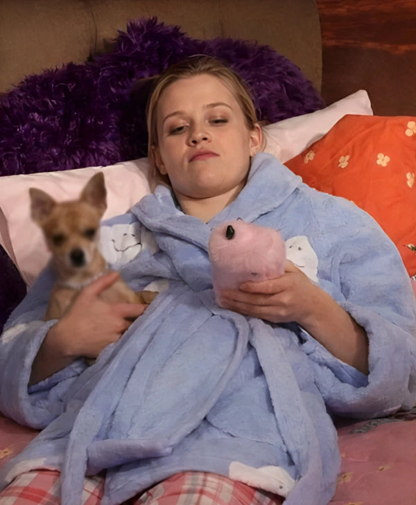 Reese Witherspoon Cloud Patches Light Blue Bathrobe
