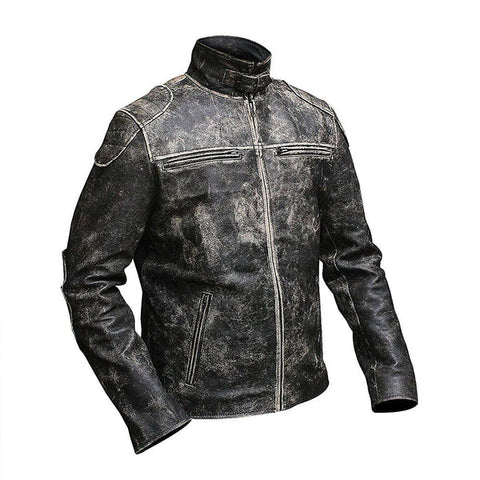 Retro Classic Cafe Racer Distressed Men's Black Genuine Leather Jacket
