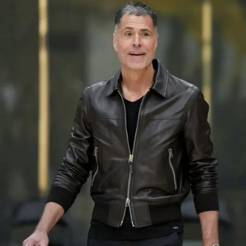 Rob Pelinka Black Leather Bomber Jacket