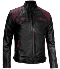 Rollins Men’s Maroon & Black Cafe Racer Leather Jacket