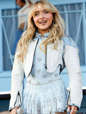 Sabrina Carpenter Coachella Blue Leather Jacket