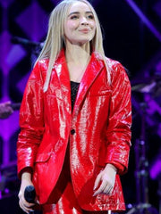 Sabrina Carpenter Red Leather Blazer