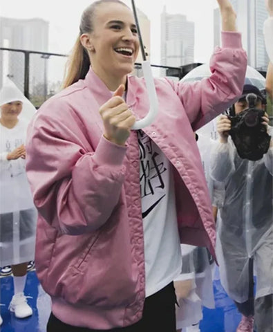 Sabrina Ionescu Pink Varsity Jacket