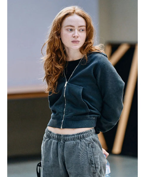 Sadie Sink Cropped Black Hoodie