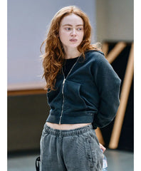 Sadie Sink Cropped Black Hoodie