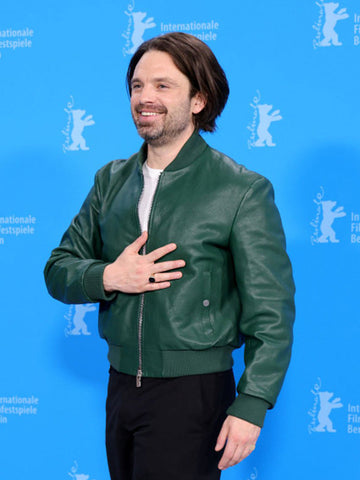 Sebastian Stan A Different Man Green Leather Bomber Jacket