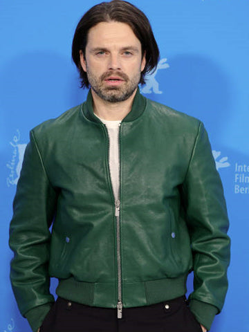 Sebastian Stan A Different Man Green Leather Bomber Jacket