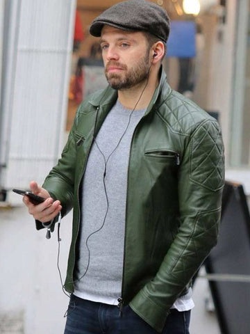 Sebastian Stan Green Leather Jacket