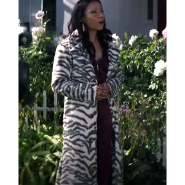 Sherry You S03 White Tiger Print Long Trench Coat