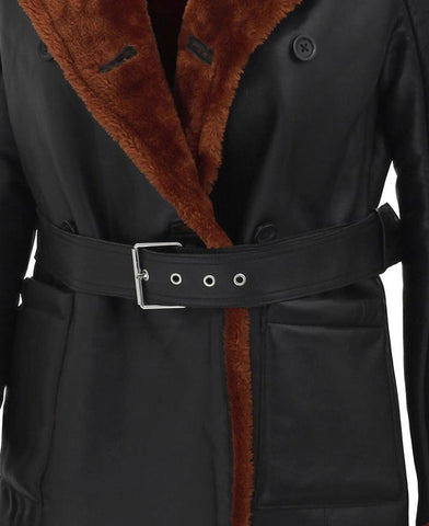 Double Breasted 3/4 Length Shearling Jacket For Women