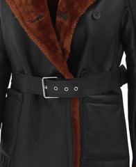 Double Breasted 3/4 Length Shearling Jacket For Women