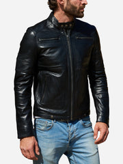 Jayden Black Vintage Leather Biker Jacket