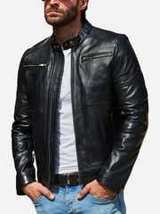 Jayden Black Vintage Leather Biker Jacket