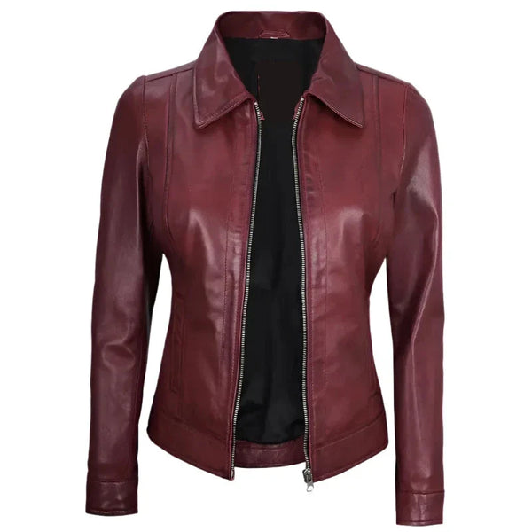 Shirt Style Maroon Leather Jacket