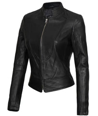 Women’s Cafe Racer Black Real Leather Jacket