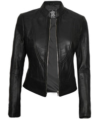 Women’s Cafe Racer Black Real Leather Jacket