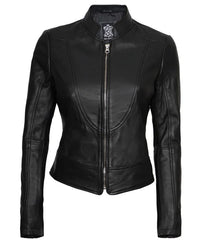 Women’s Cafe Racer Black Real Leather Jacket