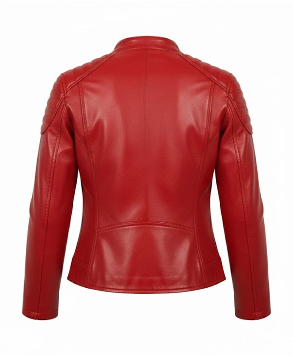 Womens Slim Fit Red Biker Jacket