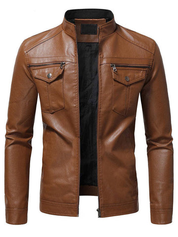 Slim Fit Style Brown Leather Jacket Men