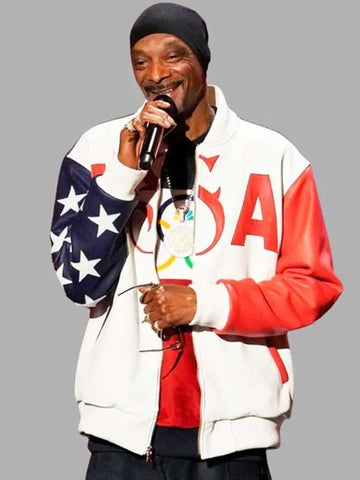 Snoop Dogg Olympic 2024 Bomber Leather Jacket