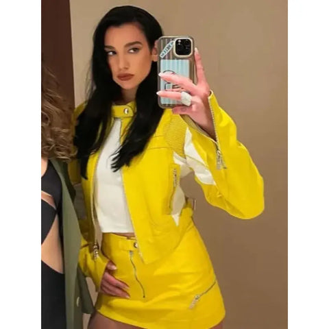 SpongeBob Dua Lipa Yellow Leather Jacket