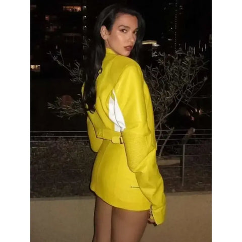 SpongeBob Dua Lipa Yellow Leather Jacket