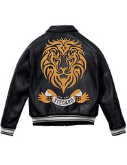 Stegaro Black Embroidered Leather Varsity Jacket