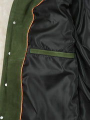 Nicholas Suede Green Trucker Leather Jacket